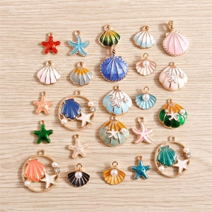 Legierung Emaille Seestern Muschel Anhänger Für DIY Schmuckherstellung Zubehör Mit Imitationsperle Strass Charms Packung
