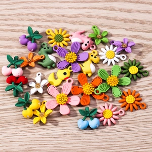 Colorful daisy and cherry alloy flower pendants for DIY jewelry making accessories set
