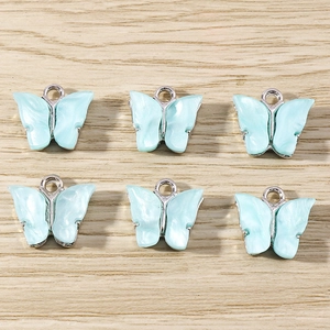 Pack of 6 light blue acrylic butterfly pendants with silver metal edges for DIY jewelry
