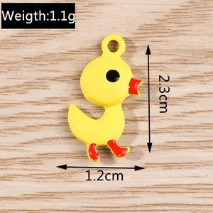 Yellow duckling alloy charm detail showing dimensions 2.3x1.2cm and 1.1g weight
