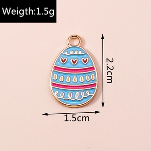 Detail view of 22mm blue cartoon Easter egg pendant with pink stripes and heart pattern