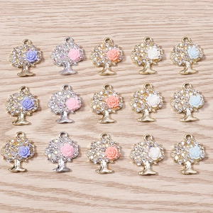 Ciondoli Albero Della Vita in Lega Con Design a Rosa E Accenti in Strass Per Creazione di Gioielli DIY Collane Braccialetti