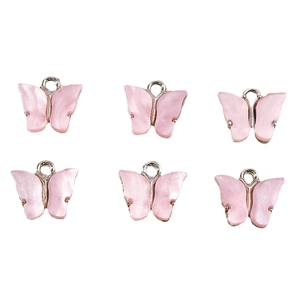 Pack of six sweet acrylic butterfly charms with pearlescent finish for DIY jewelry