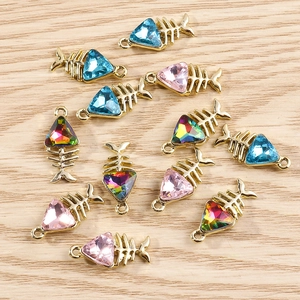Pendentifs en Forme d'Arête de Poisson en Alliage de Zinc et Strass Charmes de Fabrication de Bijoux DIY Accessoires Dorés