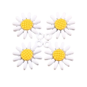 Sweet daisy flower pendants with white petals and yellow centers for DIY jewelry making