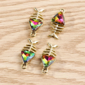 Pendentifs en forme d'arête de poisson dorés avec strass pour création de bijoux