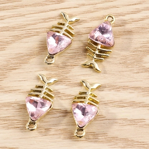 Pendentifs arêtes de poisson strass rose avec base dorée pour création de bijoux DIY