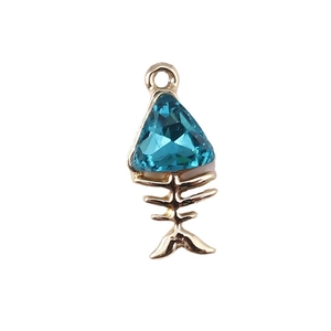 Pendentif arête de poisson avec pierre bleue scintillante et finition or pour bijoux DIY