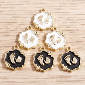 DIY alloy enamel baby handprint and footprint charms for jewelry making in black and white