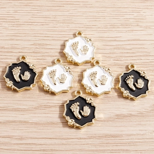 Alloy Drip Oil Baby Handprint Footprint Pendants Gold Border Enamel Octagonal Charms For DIY Jewelry Making Accessories