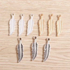 Plated alloy feather leaf charms for jewelry making in gold, silver, and antique silver