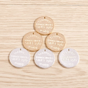 Set of round geometric metal alphabet charms in gold and silver finish for DIY jewelry