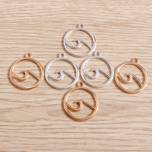 Minimalist geometric wave round pendants in silver and rose gold for DIY jewelry making