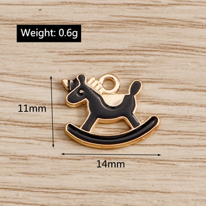 Pendentif cheval à bascule émail noir 14x11mm pour la création de bijoux DIY charme