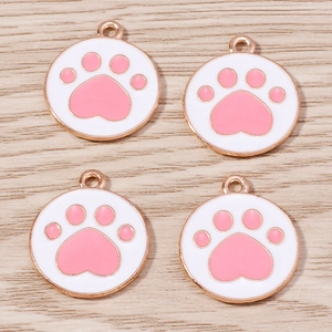 Cute pink and white enamel cat paw alloy charms with gold plating for DIY jewelry making