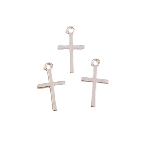 Three silver plated alloy cross pendants with smooth metallic finish and top jump rings