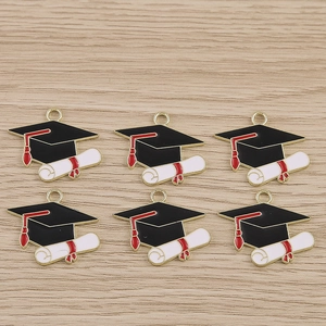 Enamel alloy graduation cap and scroll pendants for DIY jewelry making 6 piece set