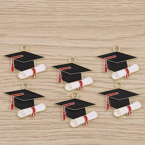 Set of 6 gold plated graduation cap and diploma alloy charms for DIY jewelry making