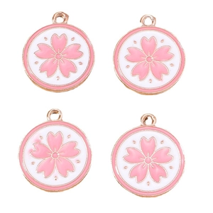 Pink enamel cherry blossom flower charms with gold plating for DIY jewelry making