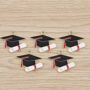 Alloy Enamel Graduation Theme Pendants Bachelor Hat And Diploma Scroll Shape DIY Jewelry Making Accessories For Students