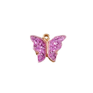 Ciondolo a farfalla con glitter rosa e cornice dorata per accessori per gioielli DIY