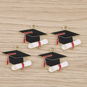 DIY graduation charms set with black cap red tassel and white diploma scroll
