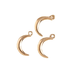 Three rose gold crescent moon charms for DIY jewelry making with smooth metallic finish