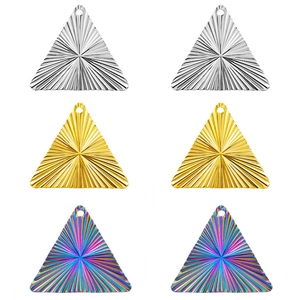 French Retro Stainless Steel Striped Triangle Pendant DIY Jewelry Accessories Gold Silver Rainbow Geometric Texture Charms For Women