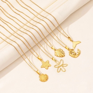 Collana con Pendente Oceano in Acciaio Inossidabile per Donna Placcata Oro Argento Conchiglia Stella Marina Sirena Gioielli