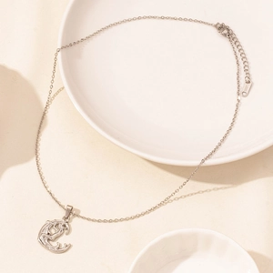Dettaglio della collana in acciaio inossidabile con targhetta s.steel e ciondolo drago