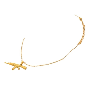Collana in acciaio inossidabile dorato con ciondolo a forma di fucile AK-47 per donna
