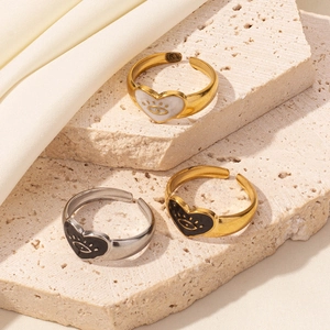 Three retro French heart evil eye open rings in gold and silver stainless steel