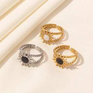 Bohemian Sunburst Open Ring 304 Stainless Steel Enamel Sun Motif Twisted Rope Adjustable Ring For Women Vintage Jewelry