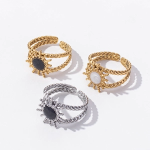 304 stainless steel sunburst adjustable ring in gold and silver with enamel inlay