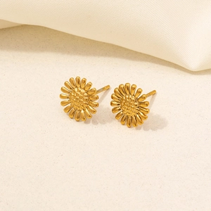 Elegante 304 Edelstahl Blatt Sonnenblume Ohrstecker in poliertem Gold-Finish