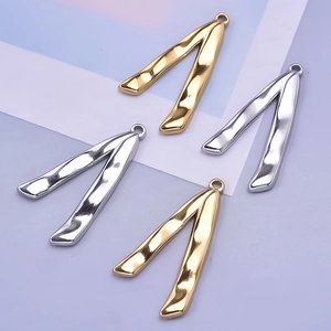 Minimalist V-shaped wave texture pendants in gold and silver stainless steel set