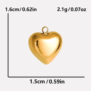 Gedetailleerde maattabel voor 18k gouden hart hanger met afmetingen van 1,6cm en gewicht