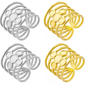 Vintage Minimalist Stainless Steel Multi Layer Layered Open Adjustable Ring For Women Geometric Jewelry Polished Gift