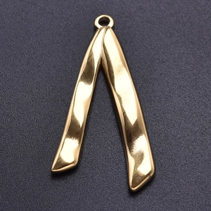 Polished 304 stainless steel gold V-shape pendant with round ring for DIY jewelry making