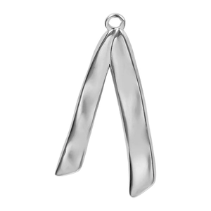 Detailed macro view of polished silver V-shaped pendant made of 304 stainless steel