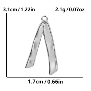 Polished silver 304 stainless steel V-shaped pendant with dimensions and weight specs