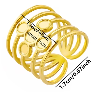 Macro shot of a layered gold-plated stainless steel ring showing precise size measurements