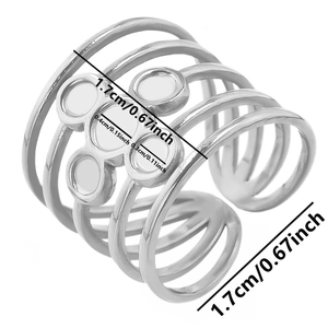 Detailed size chart showing dimensions of the multi-layer silver stainless steel ring
