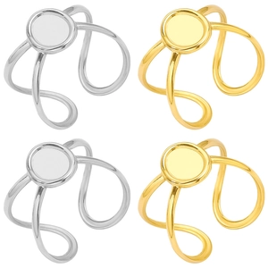 Minimalist 304 Stainless Steel Irregular Open Ring For Women Gold Silver Plated DIY Round Blank Base Finger Jewelry Gift