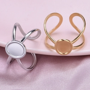 Irregular 304 stainless steel open rings in gold and silver finish with cross design