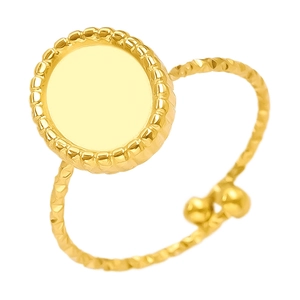 Minimalistischer verstellbarer Goldring mit gedrehtem Band und Perlenrand-Lünette