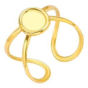 Minimalist 304 stainless steel open ring with round flat base and intertwined golden bands