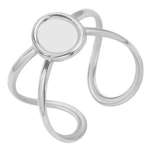 Detailed view of irregular 304 stainless steel ring with a round flat top and open band