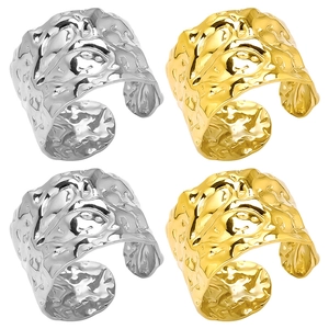 Women's 304 Stainless Steel Irregular Hammered Wide Ring Adjustable Open Finger Ring Modern Lava Texture Minimalist Jewelry