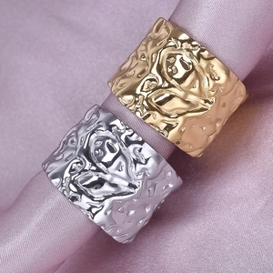 Chic 304 stainless steel wide irregular rings with gold and silver lava texture